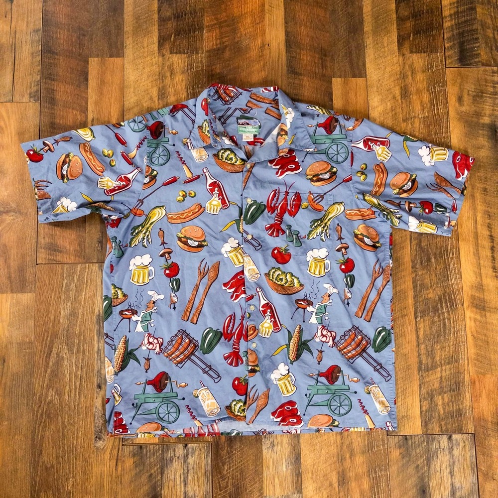 Vintage Reyn Spooner Mens XL Hawaiian Aloha Shirt  BBQ Cookout Food Novelty